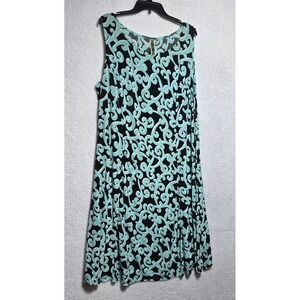 Julian Taylor Mint Green Black Scroll Print Sleeveless Shift Dress Plus Size 16W